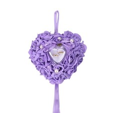 8x8 Inch Wedding Ring Pillow, Ring Bearer Pearl Decoration with Ribbon, Purple