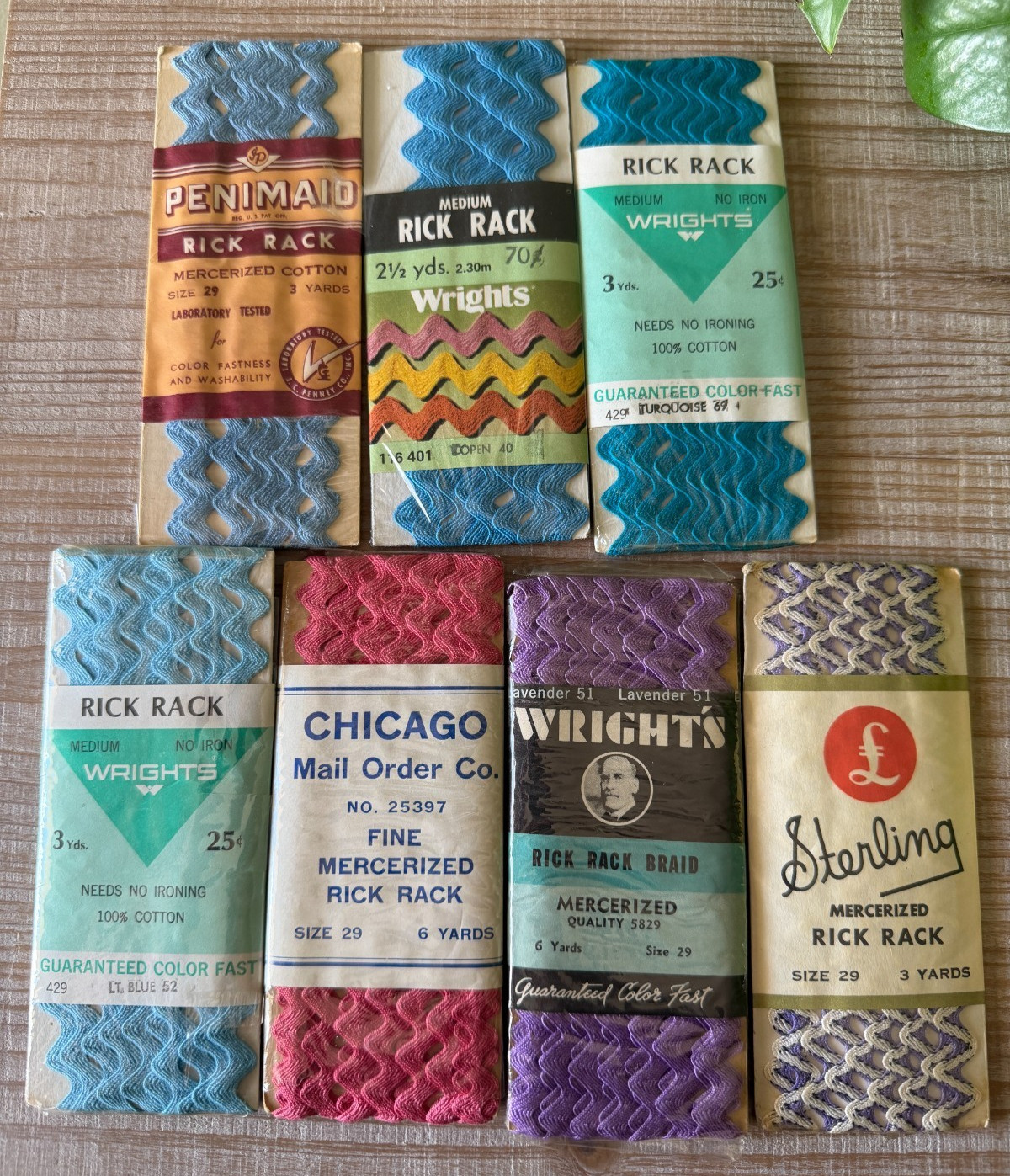 Vintage Rick Rack Trim Lot 7 Aqua Blue Pink Lavender Wright's Penimaid Sterling