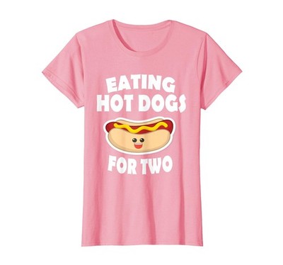 Eating Hot Dogs for Two Pregnant Funny Shirts Mom to Be T-Shirt, Women, Pink,...