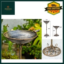 Vintage Cast Iron Pedestal Bird Bath Outdoor Garden Decor 11.4" W x 27.6" H