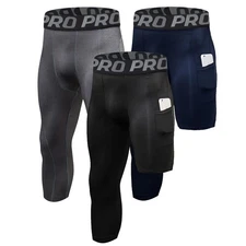 3 Pack 3/4 One Leg Compression Tights for Basketball Leg Sleeve Capri Athleti...