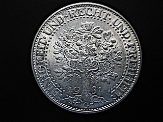 Weimarer Republik 5 Reichsmark 1931 G "Eichbaum" Silber original !!