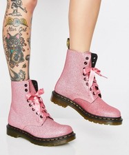New Doc Dr Martens Pascal Pink glitter 1460 8 hole ankle boots with ribbon