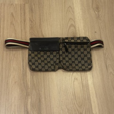 Gucci GG Canvas Belt Bag with super rare Beige red navy strap #28566