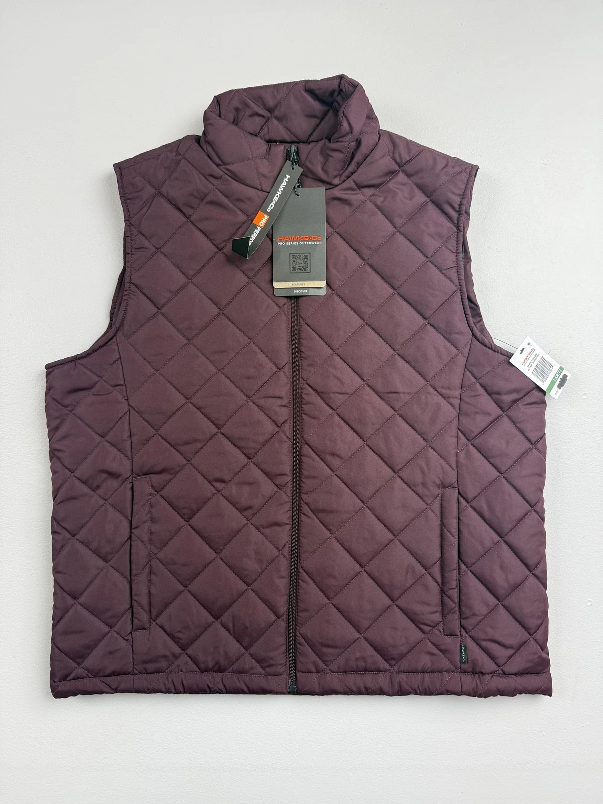 Hawke & Co Vest Mens Large Red Quilted Full Zip Insulated Pockets Outdoor