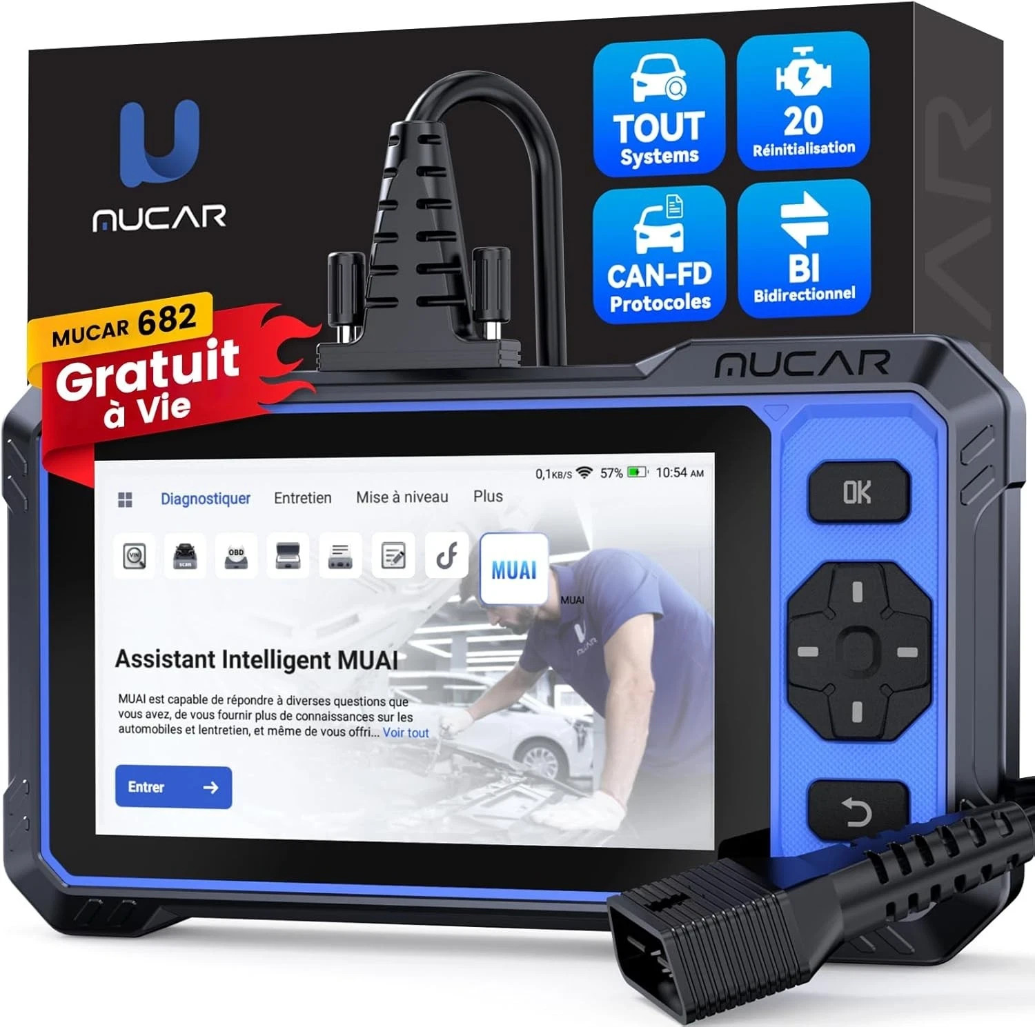Valise diagnostic OBD2 MUCAR 682 avec tests actifs pour décodage auto
