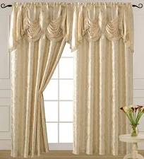 Luxury Jacquard Curtain Panel with Attached Waterfall alance, 54 by 84-Inch Ashl