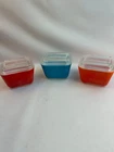 New ListingVintage Pyrex Refrigerator Dishes Red/Orange/Blue Rectangular 501 w/Lids Set/3