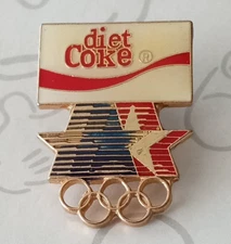 diet Coke LA Olympics Stars Olympic Rings Lapel Pin Enamel Vintage