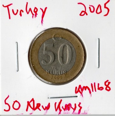 Coin Türkiye 50 New Kurus 2005 KM1168, bimetallic