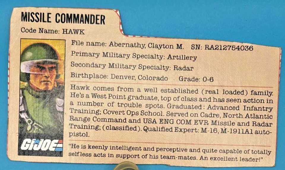 Brazo recto Hawk V1 100 % completo G.I. Figura de acción Joe 1982 Hasbro Vintage FC Foto 4 de 4