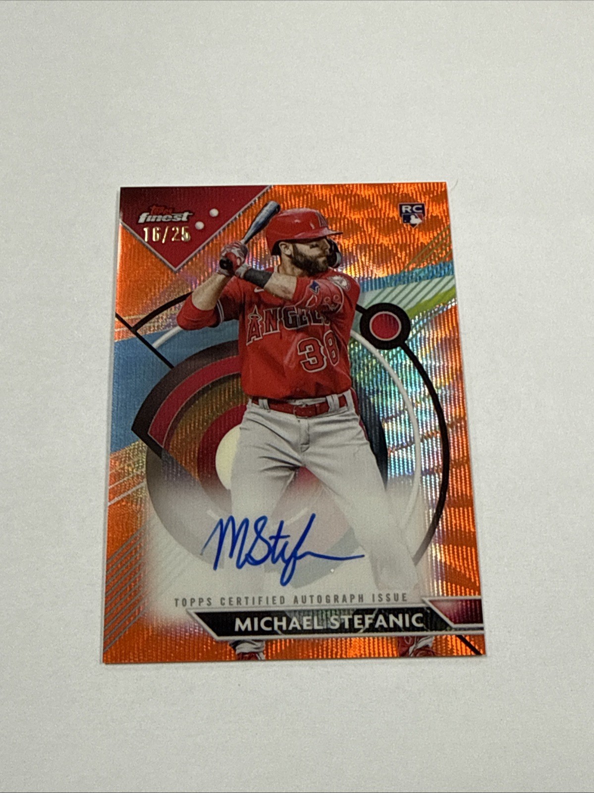 2023 Topps Finest ORANGE WAVE REFRACTOR ROOKIE AUTO Michael Stefanic 18/25