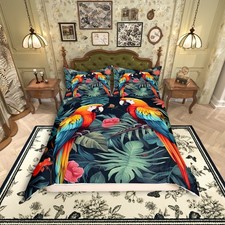 Tropical Birds Duvet Cover King Size,Jungle Parrot Bird Wild Animal Comforter...