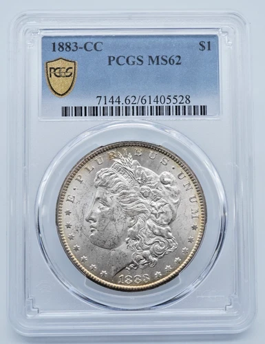 1883-CC Morgan Silver Dollar PCGS MS62 Gold Shield Label Carson City - T175