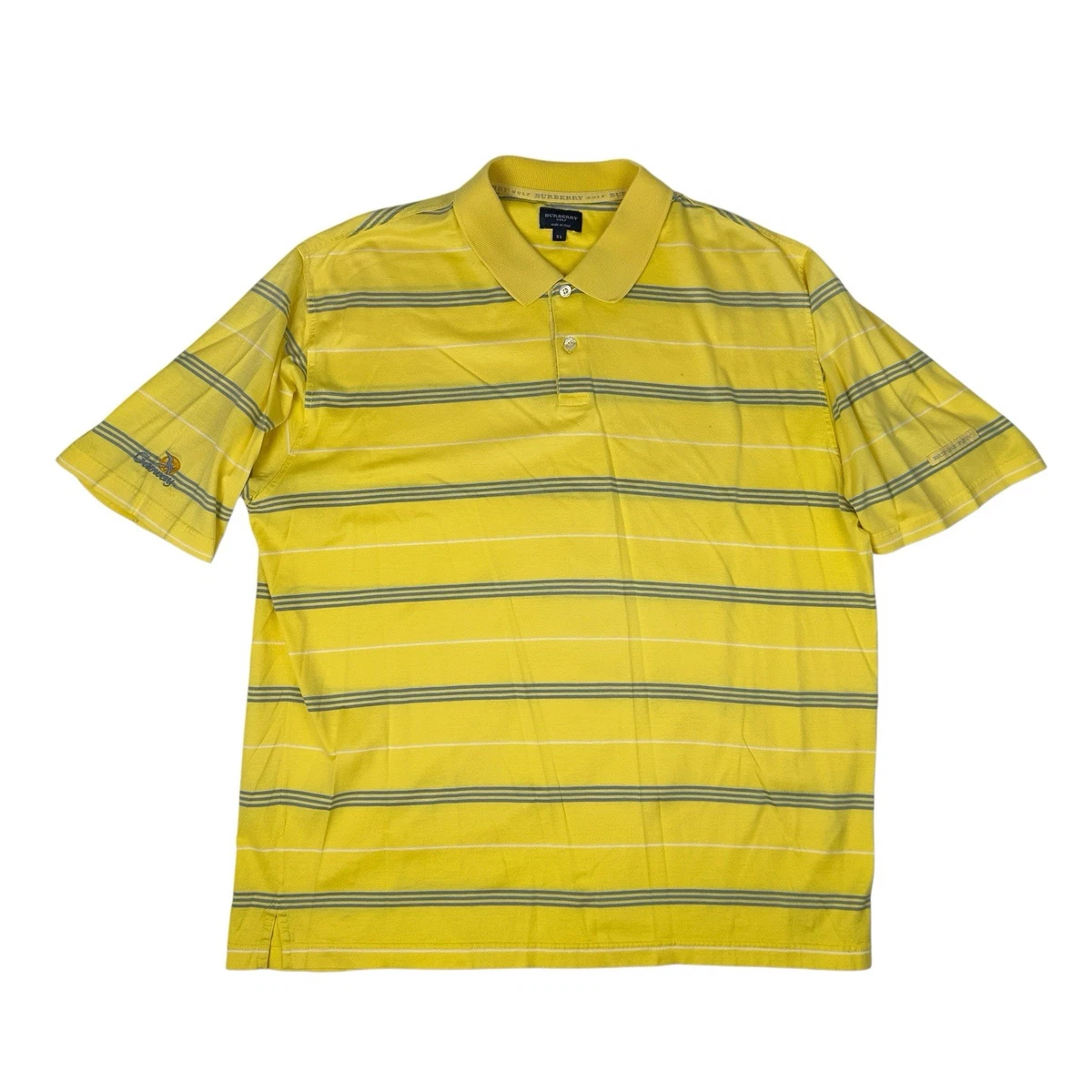 BURBERRY GOLF オレンジ Lサイズ ベスト Burberry Golf Polo Shirt Mens XL Short Sleeve Yellow Striped Made