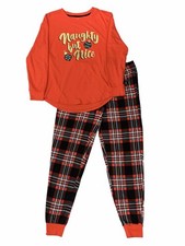 Women's Red  Black Plaid Naughty But Nice 2PC Pajama Sleep Set Sleepwear L
