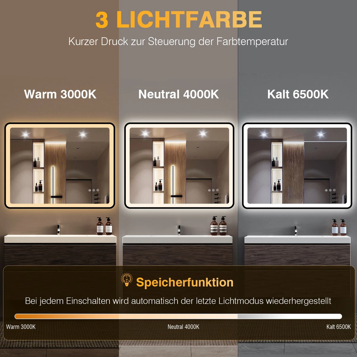 LED Badezimmerspiegel mit Beleuchtung Bad Badspiegel Wandspiegel Dimmbar IP44