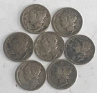 MERCURY DIMES 1924, 1942, 1944, 1944, 1944,1945, 1945, 90% SILVER LOT OF 7