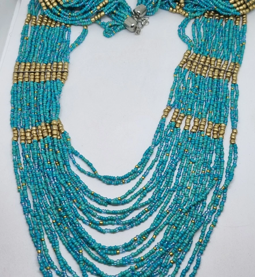 Turquoise Boho Big Statement Vintage Oversized Bohemian glass bead Necklace — 第 2/4 张图片