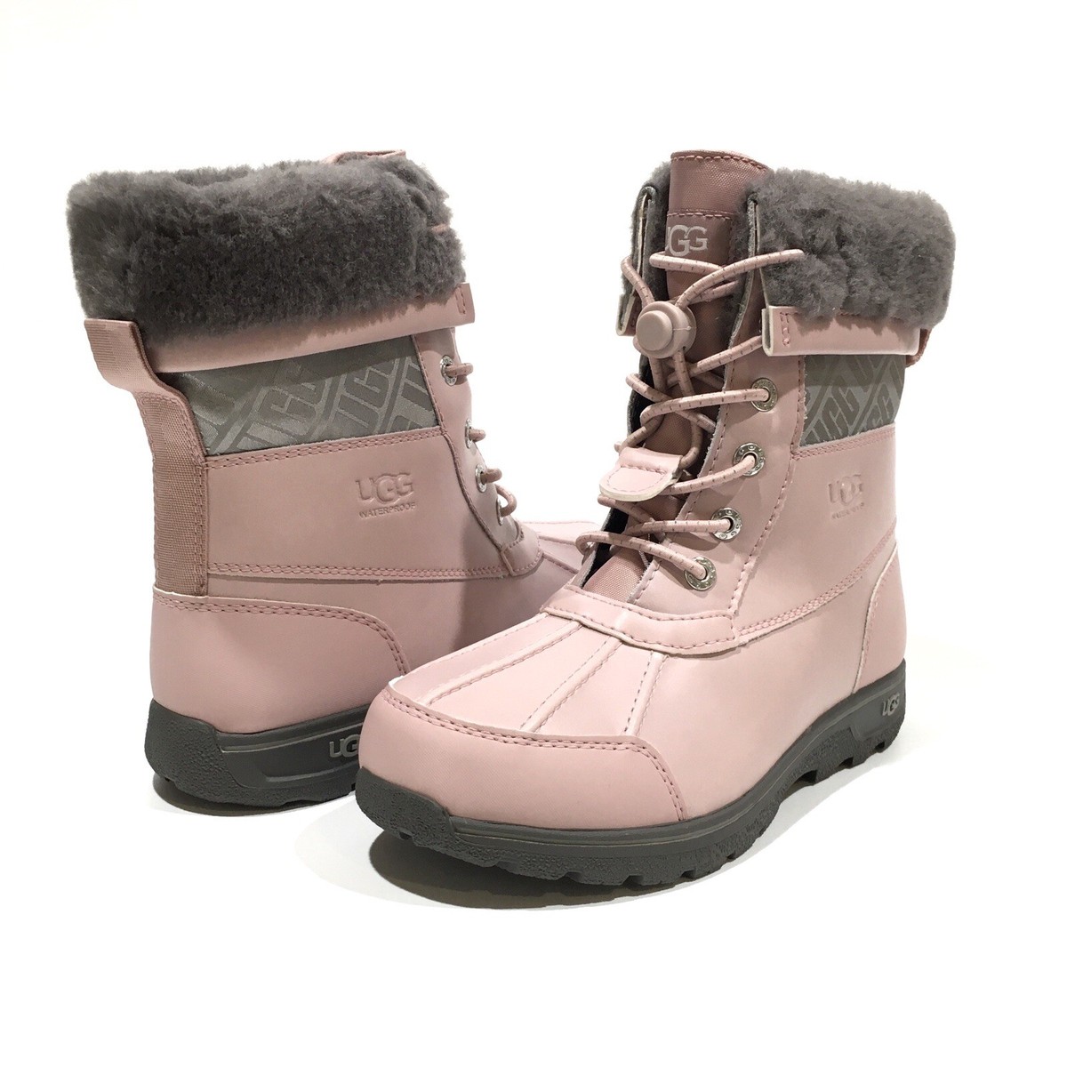 UGG BUTTE II CWR SNOW BOOTS -PINK WATERPROOF LEATHER -KIDS US -NEW