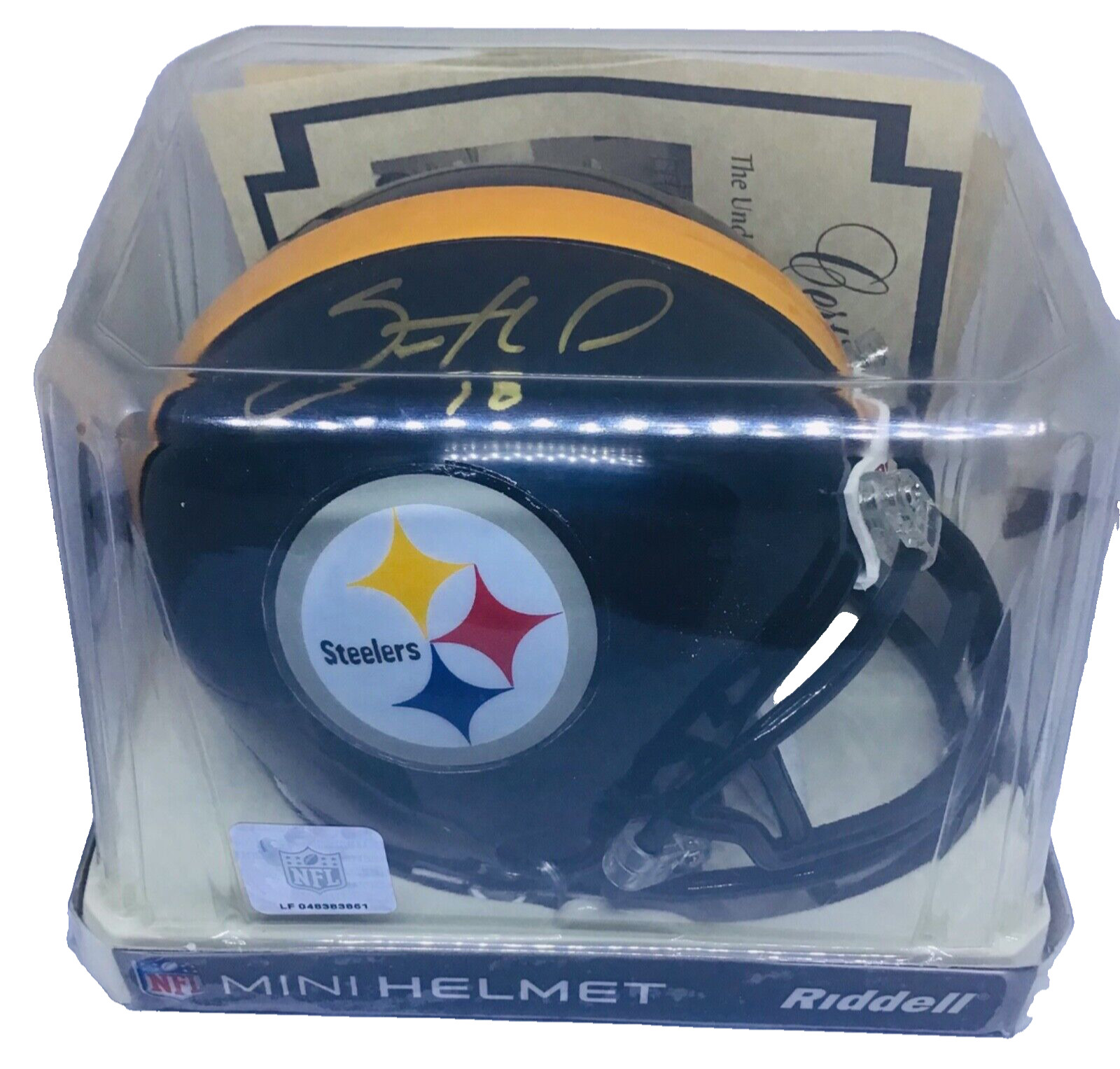 Pittsburgh Steelers SANTONIO HOLMES autographed signed auto mini helmet SB XLIII
