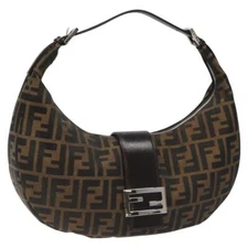 FENDI Zucca Canvas Croissant Shoulder Bag Black Brown Auth yk17081AV