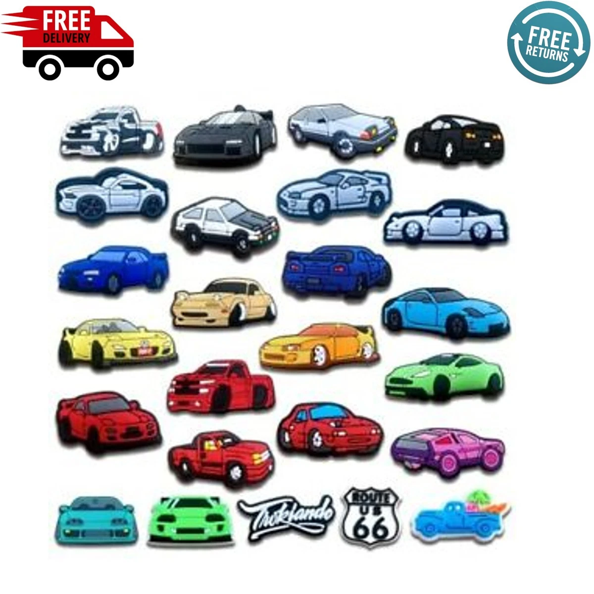 25 PCS Race Car Shoe Charms Fits for Croc Shoes Bracelets Wristbands PVC  Char