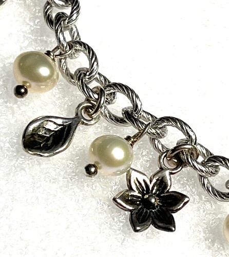 NWOT OR PAZ 925 STERLING SILVER CHAIN CHARMS PEARL BRACELET 7.5" ISRAEL PZ - Picture 4 of 9