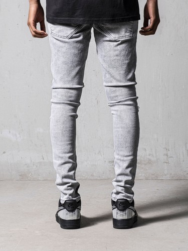 Men’s Rider Grey Jeans Random Ripped Skinny Distressed Denim | FREE SHIPPING - 第 5/6 張圖片