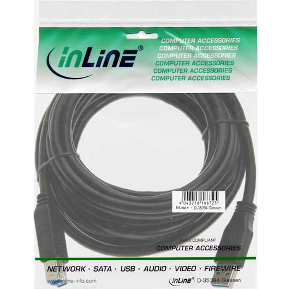 InLine USB 3.0 Kabel A Auf A – 5m, Schwarz, Bis Zu 5 GBit/s