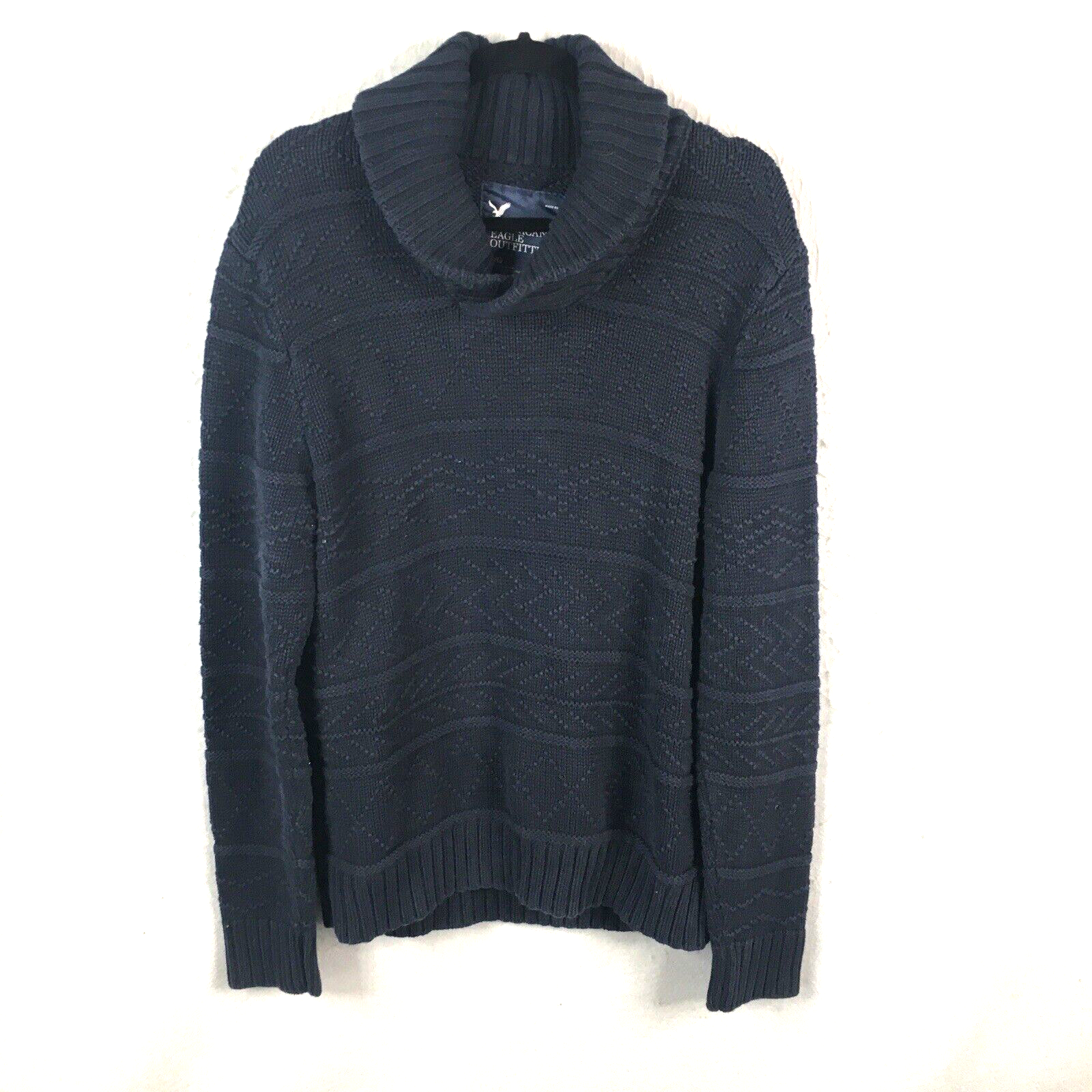 American Eagle Outfitters Sweater Women Large Navy Blue Cable Shawl Collar Heavy