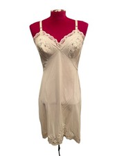 Vintage Shadowline White Full Slip Nylon Soft Lace Trimmed Size 34 Blue Accents
