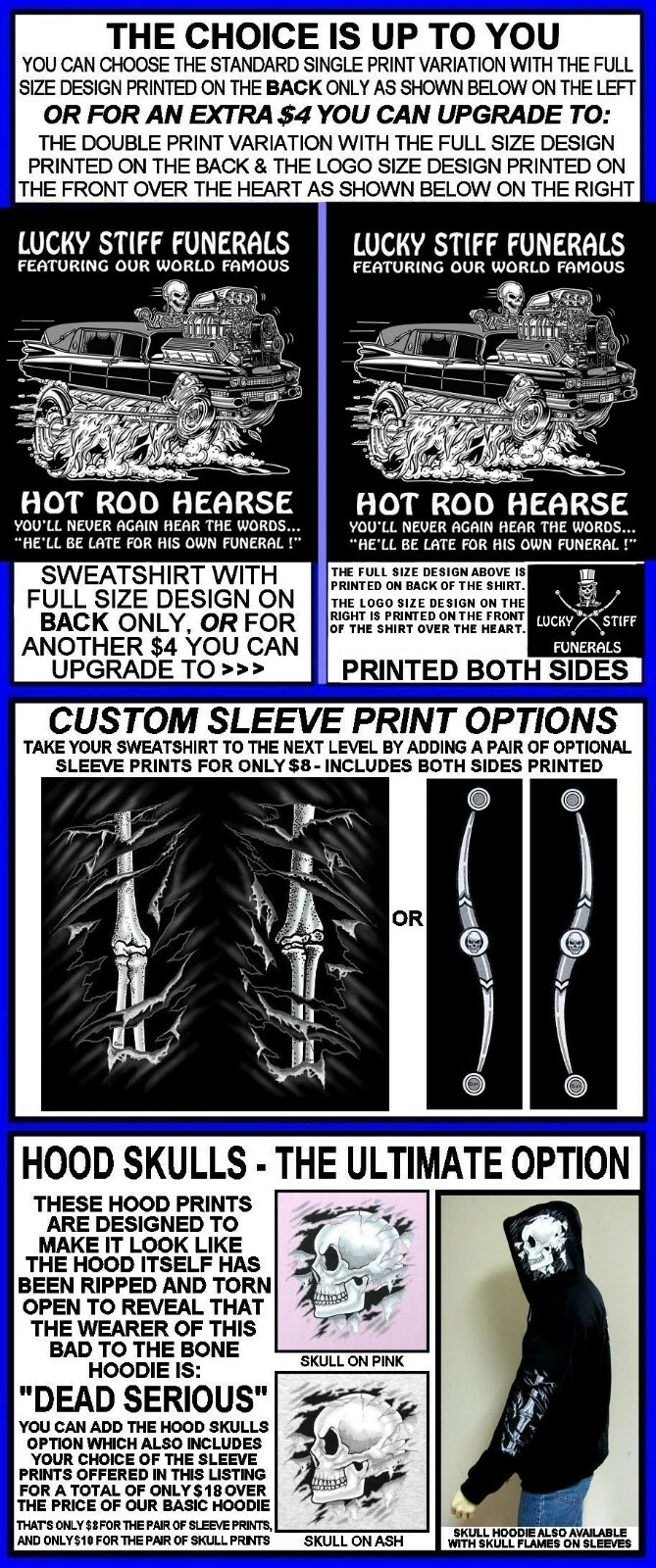 COACH Felpa con cappuccio Lucky Stiff Funerals Hot Rod Hearse Never Late For Funeral Cerniera