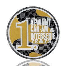 NEU+ORIG. Porsche Aufkleber "Can-Am & Interserie 72-73" Window Sticker Ø 110mm