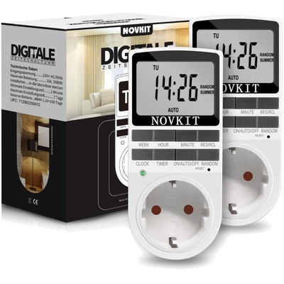 Pack of 2, Digital Electrical Timer Socket with 10 Programmable Switching Pro...
