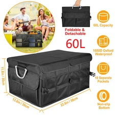 60L Trunk Cargo Organizer Folding Collapsible Storage Bag Bin Car Truck SUV