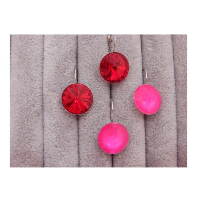 AUSTRIAN CRYSTAL 14MM ELECTRIC PINK & LT. SIAM LEVERBACK EARRINGS-2 FOR ONE