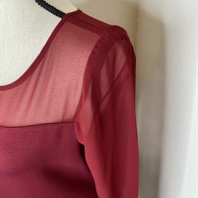 Chemisier Femme Ann Taylor LOFT Manches Longues Rouge - Taille M - 100% Polyester Plissé Transparent - Occasion Très Bon état