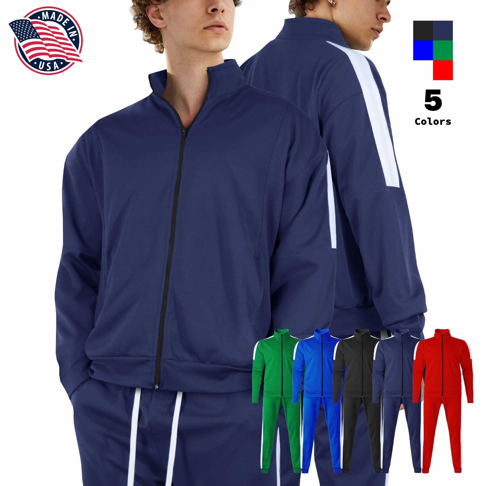 Mens Two Tone Tracksuit USA Made Striped Athletic Casual Sweat Suit Combo  Set | eBay