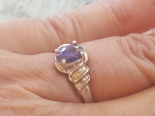 Tanzanite Labcreated Oval Cut Ring 10kt Solid White Gold - Picture 7 of 12