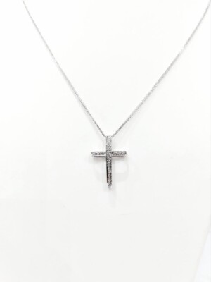 Pendentif Croix Vintage En Or Blanc 18k Avec Diamant Central - 3,4 G - Élégant Et Unisexe