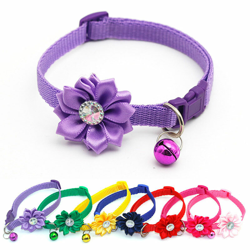 Rhinestone Flower Adjustable Kitten Collar Bell Cat Small Pet