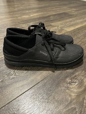 CROCS MEN'S DUAL COMFORT SLATE GREY CANVAS SHOES FABRIC SIZE 12M LACE UP CLEAN