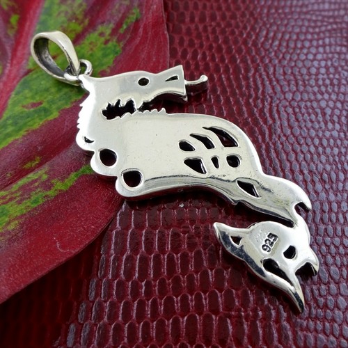 Vintage Fantasy Dragon Pendant Necklace Sterling 925 Silver Stamped - Picture 2 of 3