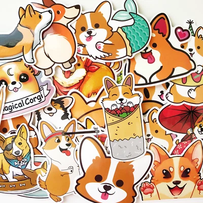 CORGI DOG STICKERS 25 Anime Cartoon Cute Corgi Shiba Dogs Puppy Laptop Stickers - Fast US Shipping