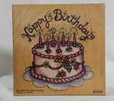 Comotion Happy Birthday Cake Candles Celebrate Party Mounted Rubber Stamp 2409