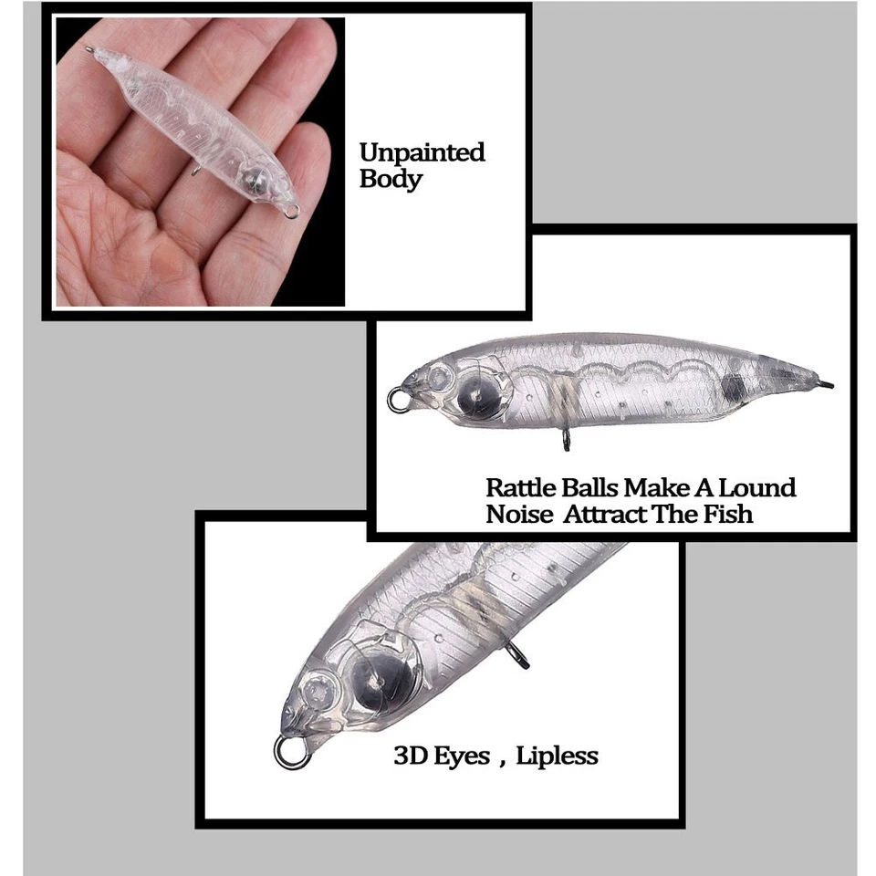 30 PIEZAS 6 CM 4G lápiz de sonajero flotante Topwater cebo sin pintar señuelo de pesca en blanco Foto 4 de 4