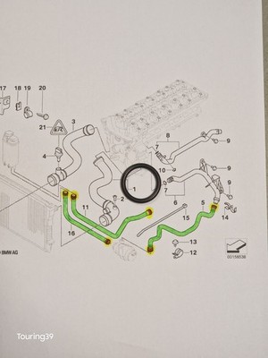 BMW 5er E39 Kühlsystem- Wasserschlauchführung O-Ring Dichtring M54 M52TU Motoren