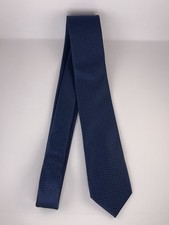 Hermes Neck Tie Navy Blue H Pattern 100 Silk Jaguard Logo