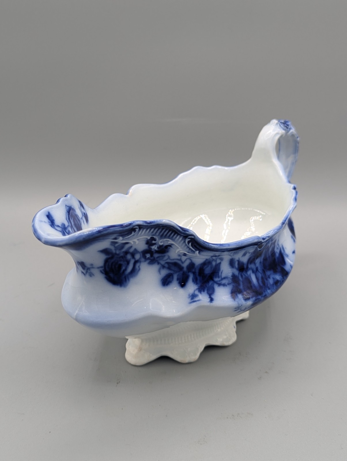 Antique J&G Meakin "Leon" Flow Blue Gravy Boat, Stamped, Excellent Condition